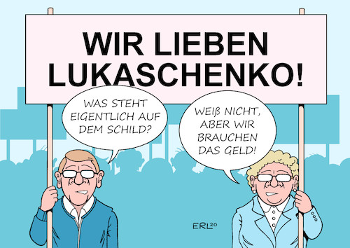 Cartoon: Pro Lukaschenko (medium) by Erl tagged politik,demokratie,wahl,belarus,weißrussland,diktatur,diktator,alexander,lukaschenko,wahlmanipulation,unterdrückung,opposition,wahlsieg,demonstration,protest,verhaftung,unschuldige,gegendemonstration,verdacht,bestellt,bezahlt,karikatur,erl,politik,demokratie,wahl,belarus,weißrussland,diktatur,diktator,alexander,lukaschenko,wahlmanipulation,unterdrückung,opposition,wahlsieg,demonstration,protest,verhaftung,unschuldige,gegendemonstration,verdacht,bestellt,bezahlt,karikatur,erl