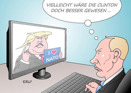 Cartoon: Putin bereut (medium) by Erl tagged usa,präsident,donald,trump,wahlkampf,kritik,nato,überflüssig,obsolet,freundschaft,russland,realität,gegenteil,wladimir,putin,enttäuschung,verdacht,hacker,einfluss,us,wahl,gegen,hillary,clinton,karikatur,erl,usa,präsident,donald,trump,wahlkampf,kritik,nato,überflüssig,obsolet,freunfschaft,russland,realität,gegenteil,wladimir,putin,enttäuschung,verdacht,hacker,einfluss,us,wahl,gegen,hillary,clinton,karikatur,erl