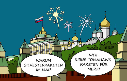 Cartoon: Putin feiert (medium) by Erl tagged politik,kanzler,merz,kritik,trump,irankrieg,rache,truppenabzug,absage,stationierung,tomahawk,raketen,deutschland,feier,kreml,feuerwerk,putin,karikatur,erl,politik,kanzler,merz,kritik,trump,irankrieg,rache,truppenabzug,absage,stationierung,tomahawk,raketen,deutschland,feier,kreml,feuerwerk,putin,karikatur,erl