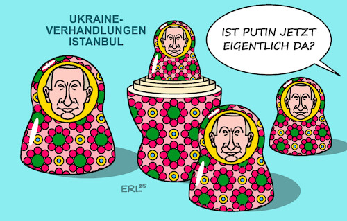 Cartoon: Putin in Istanbul (medium) by Erl tagged politik,krieg,überfall,russland,ukraine,verhandlungen,istanbul,teilname,putin,ungewiss,matrjoschka,karikatur,erl,politik,krieg,überfall,russland,ukraine,verhandlungen,istanbul,teilname,putin,ungewiss,matrjoschka,karikatur,erl