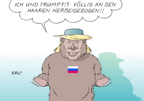 Cartoon: Putin Trump (medium) by Erl tagged russland,präsident,wladimir,putin,interview,fernsehen,usa,donald,trump,kontakte,wahlkampf,hilfe,manipulation,einflussnahme,geheimnis,erpressbarkeit,haare,frisur,bär,karikatur,erl,russland,präsident,wladimir,putin,interview,fernsehen,usa,donald,trump,kontakte,wahlkampf,hilfe,manipulation,einflussnahme,geheimnis,erpressbarkeit,haare,frisur,bär,karikatur,erl