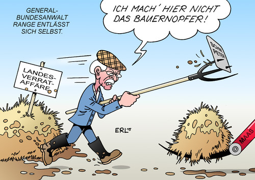 Cartoon: Range Attacke 2 (medium) by Erl tagged generalbundesanwalt,harald,range,ermittlung,landesverrat,anzeige,verfassungsschutz,rüge,einmischung,dienstherr,bundesjustizminister,heiko,maas,angriff,attacke,entlassung,gesuch,bauernopfer,misthaufen,mistgabel,karikatur,erl,generalbundesanwalt,harald,range,ermittlung,landesverrat,anzeige,verfassungsschutz,rüge,einmischung,dienstherr,bundesjustizminister,heiko,maas,angriff,attacke,entlassung,gesuch,bauernopfer,misthaufen,mistgabel