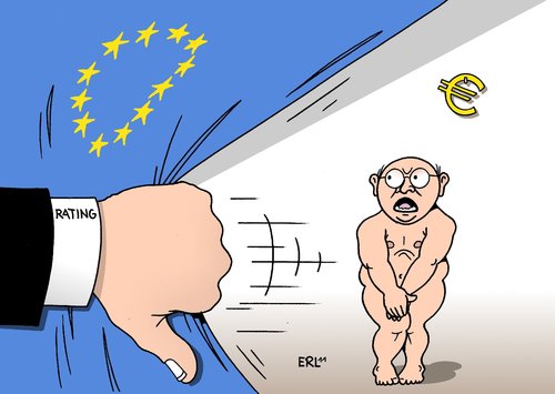 Cartoon: Rating (medium) by Erl tagged rating,agentur,ratingagentur,eu,euro,schulden,krise,schuldenkrise,griechenland,irland,portugal,italien,vorhang,rating,ratingagentur,eu,euro,schulden,krise,schuldenkrise