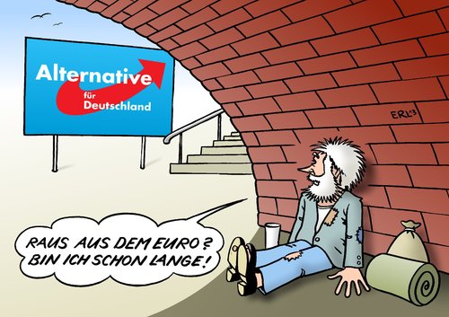 Cartoon: Raus aus dem Euro (medium) by Erl tagged obdachlosigkeit,armut,aufwertung,mark,geld,währung,gemeinschaftswährung,auflösung,eurozone,antieuro,euro,deutschland,für,alternative,neu,partei,partei,neu,alternative,für,deutschland,euro,antieuro,eurozone,auflösung,mark,aufwertung,armut,obdachlosigkeit