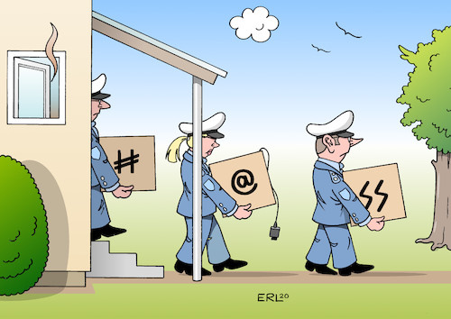 Cartoon: Razzia (medium) by Erl tagged politik,internet,netz,hass,hetze,taten,mord,walter,lübcke,rechtsextremismus,razzia,karikatur,erl,politik,internet,netz,hass,hetze,taten,mord,walter,lübcke,rechtsextremismus,razzia,karikatur,erl