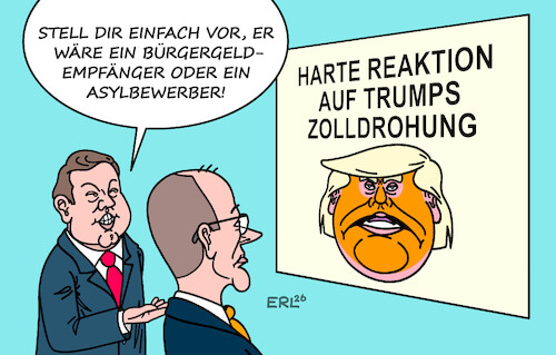 Cartoon: Reaktionstraining (medium) by Erl tagged politik,usa,anspruch,grönland,eu,deutschland,verteidigung,soldaten,trump,strafzölle,harte,reaktion,merz,klingbeil,karikatur,erl,politik,usa,anspruch,grönland,eu,deutschland,verteidigung,soldaten,trump,strafzölle,harte,reaktion,merz,klingbeil,karikatur,erl