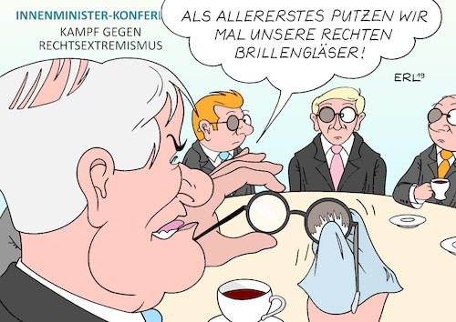 Cartoon: Rechtsextremismus (medium) by Erl tagged politik,innenminister,bund,länder,konferenz,thema,rechtsextremismus,anschlag,mord,bekämpfung,wahrnehmung,rechtes,auge,blind,brille,putzen,horst,seehofer,karikatur,erl,politik,innenminister,bund,länder,konferenz,thema,rechtsextremismus,anschlag,mord,bekämpfung,wahrnehmung,rechtes,auge,blind,brille,putzen,horst,seehofer,karikatur,erl