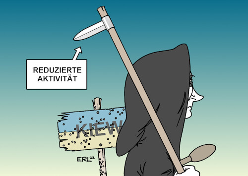 Cartoon: Reduzierung (medium) by Erl tagged politik,krieg,angriff,überfall,russland,ukraine,ankündigung,wladimir,putin,reduzierung,militär,aktivitäten,kiew,tod,sense,messer,verletzung,leid,gewalt,karikatur,erl,politik,krieg,angriff,überfall,russland,ukraine,ankündigung,wladimir,putin,reduzierung,militär,aktivitäten,kiew,tod,sense,messer,verletzung,leid,gewalt,karikatur,erl