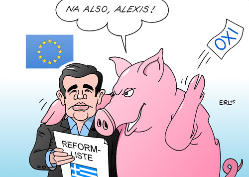 Cartoon: Reformliste (medium) by Erl tagged griechenland,wirtschaft,krise,schulden,pleite,hilfe,eu,ezb,iwf,sparkurs,ablehnung,referendum,nein,oxi,grexit,reformliste,sparschwein,alexis,tsipras,karikatur,erl,griechenland,wirtschaft,krise,schulden,pleite,hilfe,eu,ezb,iwf,sparkurs,ablehnung,referendum,nein,oxi,grexit,reformliste,sparschwein,alexis,tsipras
