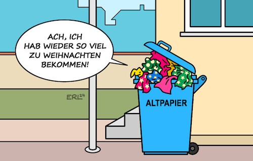 Cartoon: Reich beschenkt (medium) by Erl tagged politik,weihnachten,geschenke,geschenkpapier,papiermüll,altpapier,tonne,karikatur,erl,politik,weihnachten,geschenke,geschenkpapier,papiermüll,altpapier,tonne,karikatur,erl