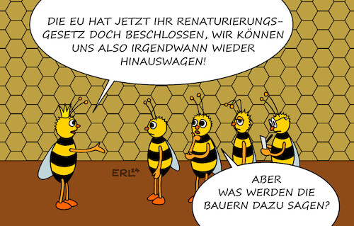 Cartoon: Renaturierungsgesetz (medium) by Erl tagged politik,eu,umwelt,green,deal,klima,klimaschutz,artensterben,artenschutz,renaturierungsgesetz,widerstand,konservative,bauern,schutz,tierarten,insekten,bienen,bienenstock,karikatur,erl,politik,eu,umwelt,green,deal,klima,klimaschutz,artensterben,artenschutz,renaturierungsgesetz,widerstand,konservative,bauern,schutz,tierarten,insekten,bienen,bienenstock,karikatur,erl