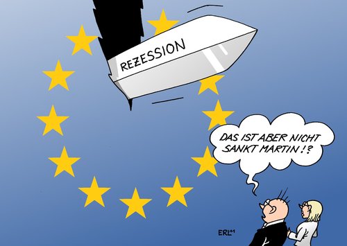 Cartoon: Rezession (medium) by Erl tagged eu,euro,schulden,krise,rettungsschirm,rettungspaket,gitachten,gefahr,rezession,sankt,martin,schwert,mantel,flagge,eu,euro,schulden,krise,rettungsschirm,rettungspaket,gitachten,rezession,martin,schwert