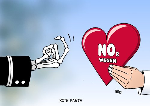 Cartoon: Rote Karte (medium) by Erl tagged norwegen,anschlag,attentat,terror,krieg,hass,gewalt,tod,reaktion,besonnenheit,liebe,zusammenhalt,norwegen,anschlag,attentat,terror,zusammenhalt,liebe,volk