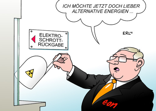 Cartoon: Rückgabe (medium) by Erl tagged elektroschrott,elektronik,rückgabe,handel,energie,konzern,energiekonzern,eon,atomkraft,atomenergie,supergau,fukushima,deutschland,ausstieg,energiewende,alternative,verschlafen,karikatur,erl,elektroschrott,elektronik,rückgabe,handel,energie,konzern,energiekonzern,eon,atomkraft,atomenergie,supergau,fukushima,deutschland,ausstieg,energiewende,alternative,verschlafen