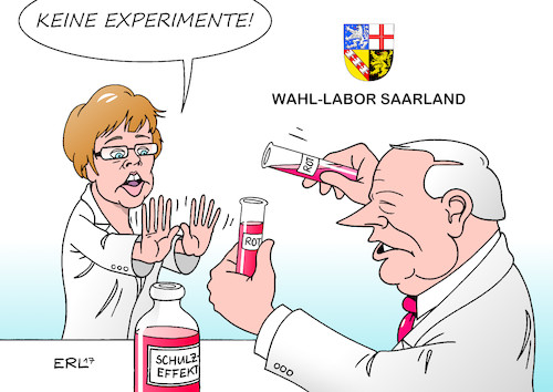 Cartoon: Saarland (medium) by Erl tagged saarland,landtagswahl,ministerpräsidentin,annegret,kramp,karrenbauer,cdu,koalition,möglichkeit,experiment,rot,spd,anke,rehlinger,linke,oskar,lafontaine,labor,chemie,karikatur,erl,saarland,landtagswahl,ministerpräsidentin,annegret,kramp,karrenbauer,cdu,koalition,möglichkeit,experiment,rot,spd,anke,rehlinger,linke,oskar,lafontaine,labor,chemie,karikatur,erl