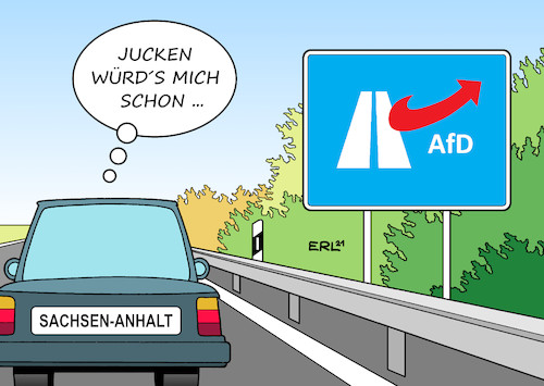 Cartoon: Sachsen-Anhalt (medium) by Erl tagged politik,wahl,landtagswahl,sachsen,anhalt,afd,rückhalt,hochburg,reiz,protest,ost,west,ossi,wessi,auto,autobahn,ausfahrt,karikatur,erl,politik,wahl,landtagswahl,sachsen,anhalt,afd,rückhalt,hochburg,reiz,protest,ost,west,ossi,wessi,auto,autobahn,ausfahrt,karikatur,erl