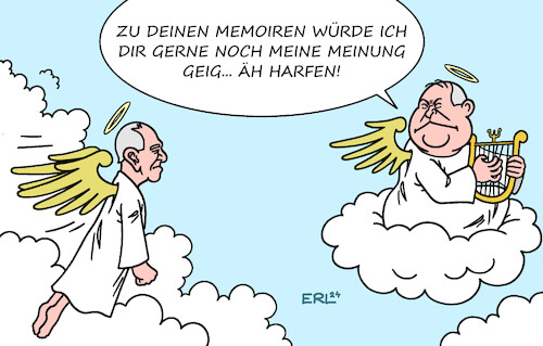 Cartoon: Schäuble Memoiren (medium) by Erl tagged politik,politiker,wolfgang,schäuble,tod,memoiren,cdu,spendenaffäre,schwarze,kassen,bundeskanzler,helmut,kohl,hassliebe,feindschaft,himmel,wolke,harfe,karikatur,erl,politik,politiker,wolfgang,schäuble,tod,memoiren,cdu,spendenaffäre,schwarze,kassen,bundeskanzler,helmut,kohl,hassliebe,feindschaft,himmel,wolke,harfe,karikatur,erl