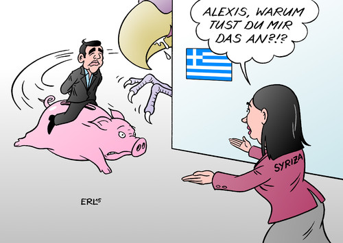 Cartoon: Scheidungsgrund (medium) by Erl tagged griechenland,ministerpräsident,alexis,tsipras,hilfspaket,annahme,sparauflagen,partei,syriza,gegner,spaltung,scheidung,grund,sparschwein,pleitegeier,sachzwang,geld,euro,krise,eu,ezb,esm,iwf,quadriga,karikatur,erl,griechenland,ministerpräsident,alexis,tsipras,hilfspaket,annahme,sparauflagen,partei,syriza,gegner,spaltung,scheidung,grund,sparschwein,pleitegeier,sachzwang,geld,euro,krise,eu,ezb,esm,iwf,quadriga,karikatur,erl