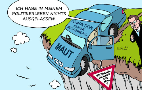 Cartoon: Scheuer (medium) by Erl tagged politik,politiker,ex,verkehrsminister,andreas,scheuer,csu,pkw,maut,verstoß,eu,recht,abschluss,verträge,mautbetreiber,voreilig,entschädigung,millionen,regeln,5g,auktion,rechtswidrig,mobilfung,mobilfunkrechte,auto,abgrund,ausstieg,karikatur,erl,politik,politiker,ex,verkehrsminister,andreas,scheuer,csu,pkw,maut,verstoß,eu,recht,abschluss,verträge,mautbetreiber,voreilig,entschädigung,millionen,regeln,5g,auktion,rechtswidrig,mobilfung,mobilfunkrechte,auto,abgrund,ausstieg,karikatur,erl