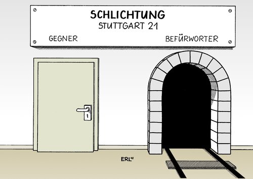 Cartoon: Schlichtung (medium) by Erl tagged schlichtung,stuttgart,21,gegner,befürworter,schlichter,geißler,bahnho,durchgangsbahnhof,kopfbahnhof,tunnel,gleise,stuttgart 21,bahnhof,hauptbahnhof,mappus,cdu,ministerpräsident,zukunft,vorhersage,glaskugel,kalender,stuttgart,21,schlichtung,gegner,befürworter,schlichter,geißler,kopfbahnhof