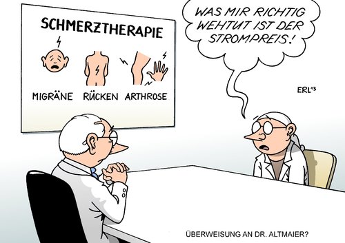 Cartoon: Schmerzen (medium) by Erl tagged schmerzen,schmerztherapie,migräne,rücken,arthrose,strompreis,energiewende,strompreisbremse,umweltminister,peter,altmaier,praxis,arzt,therapeut,patient,verbraucher,schmerzen,schmerztherapie,migräne,rücken,arthrose,strompreis,energiewende,strompreisbremse,umweltminister,peter,altmaier,praxis,arzt,therapeut,patient,verbraucher