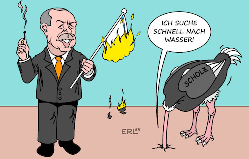 Cartoon: Scholz mit Tiefgang (medium) by Erl tagged politik,deutschland,besuch,präsident,erdogan,türkei,zündeln,verbal,handeln,sympathie,hamas,terror,kritik,israel,flagge,bundeskanzler,olaf,scholz,vogel,strauß,kopf,sand,wasser,karikatur,erl,politik,deutschland,besuch,präsident,erdogan,türkei,zündeln,verbal,handeln,sympathie,hamas,terror,kritik,israel,flagge,bundeskanzler,olaf,scholz,vogel,strauß,kopf,sand,wasser,karikatur,erl