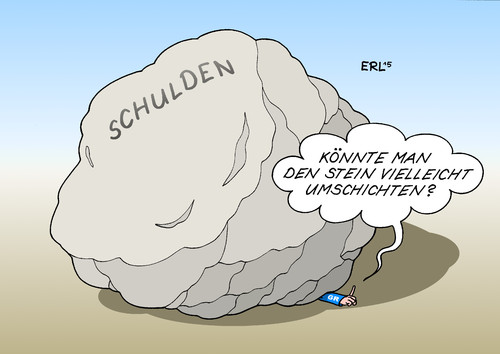 Cartoon: Schulden Griechenland (medium) by Erl tagged griechenland,krise,schulden,euro,banken,regierung,tsipras,schuldenschnitt,umschuldung,stein,fels,last,geld,finanzen,wirtschaft,karikatur,erl,griechenland,krise,schulden,euro,banken,regierung,tsipras,schuldenschnitt,umschuldung,stein,fels,last,geld,finanzen,wirtschaft