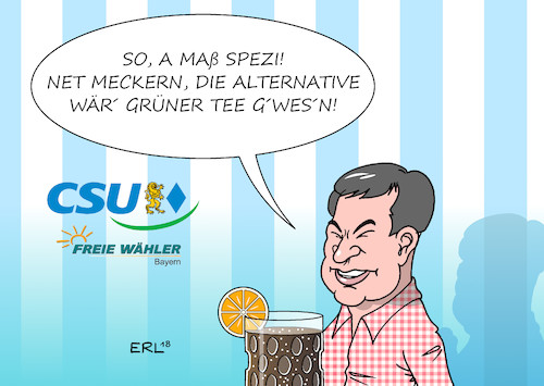 Cartoon: Schwarz-Orange in Bayern (medium) by Erl tagged politik,landtagswahl,wahl,landtag,bayern,regierung,koalition,csu,freie,wähler,schwarz,orange,spezi,maß,alternative,bündnis,90,die,grünen,grüner,tee,ministerpräsident,markus,söder,bedienung,bierzelt,karikatur,erl,politik,landtagswahl,wahl,landtag,bayern,regierung,koalition,csu,freie,wähler,schwarz,orange,spezi,maß,alternative,bündnis,90,die,grünen,grüner,tee,ministerpräsident,markus,söder,bedienung,bierzelt,karikatur,erl