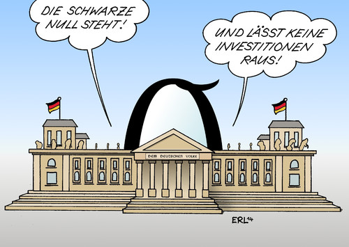 Cartoon: Schwarze Null (medium) by Erl tagged kritik,zukunft,stau,investitionen,sparsamkeit,sparen,schulden,neuverschuldung,null,schwarze,bundestag,debatte,haushalt,opposition,geld,finanzen,finanzminister,schäuble,haushalt,debatte,bundestag,schwarze,null,neuverschuldung,sparen,sparsamkeit,investitionen,stau,zukunft,kritik,opposition