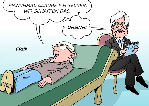 Cartoon: Seehofer (medium) by Erl tagged bundeskanzlerin,angela,merkel,cdu,flüchtlinge,wir,schaffen,das,kritik,horst,seehofer,ministerpräsident,bayern,csu,terrorismus,anschlag,pessimismus,optimismus,vertrauen,misstrauen,integration,zweifel,psychoanalyse,deutscher,michel,psychtherapeut,couch,karikatur,erl,bundeskanzlerin,angela,merkel,cdu,flüchtlinge,wir,schaffen,das,kritik,horst,seehofer,ministerpräsident,bayern,csu,terrorismus,anschlag,pessimismus,optimismus,vertrauen,misstrauen,integration,zweifel,psychoanalyse,deutscher,michel,psychtherapeut,couch,karikatur,erl