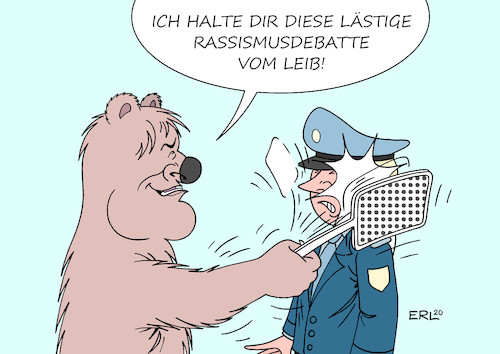 Cartoon: Seehofer Bärendienst (medium) by Erl tagged politik,polizei,debatte,diskussion,rassismus,latent,strukturell,vorwurf,racial,profiling,überprüfung,aussehen,herkunft,studie,ablehnung,innenminister,horst,seehofer,bärendienst,karikatur,erl,politik,polizei,debatte,diskussion,rassismus,latent,strukturell,vorwurf,racial,profiling,überprüfung,aussehen,herkunft,studie,ablehnung,innenminister,horst,seehofer,bärendienst,karikatur,erl