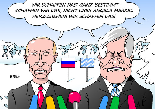 Cartoon: Seehofer bei Putin (medium) by Erl tagged horst,seehofer,ministerpräsident,bayern,reise,besuch,russland,präsident,wladimir,putin,gemeinsamkeit,kritik,bundeskanzlerin,angela,merkel,flüchtlinge,willkommen,wir,schaffen,das,karikatur,erl,horst,seehofer,ministerpräsident,bayern,reise,besuch,russland,präsident,wladimir,putin,gemeinsamkeit,kritik,bundeskanzlerin,angela,merkel,flüchtlinge,willkommen,wir,schaffen,das,karikatur,erl