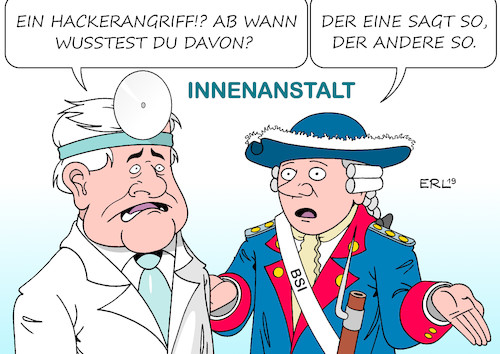 Cartoon: Seehofer BSI (medium) by Erl tagged politik,netz,netzwerke,soziale,medien,daten,hackerangriff,datenleck,datenklau,politiker,künstler,bundestag,parteien,privatsphäre,familie,verletzung,pranger,cyberkriminalität,veröffentlichung,twitter,bundesamt,sicherheit,informationstechnik,bsi,kenntnis,zeitpunkt,widersprueche,innenminister,horst,seehofer,karikatur,erl,politik,netz,netzwerke,soziale,medien,daten,hackerangriff,datenleck,datenklau,politiker,künstler,bundestag,parteien,privatsphäre,familie,verletzung,pranger,cyberkriminalität,veröffentlichung,twitter,bundesamt,sicherheit,informationstechnik,bsi,kenntnis,zeitpunkt,widersprueche,innenminister,horst,seehofer,karikatur,erl