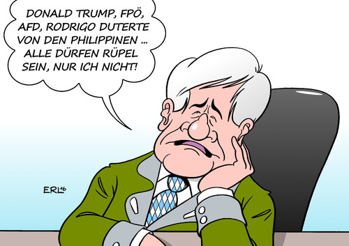 Cartoon: Seehofer hadert (medium) by Erl tagged donald,trump,usa,rodrigo,duterte,philippinen,fpö,österreich,afd,deutschland,rechtspopulismus,rüpel,rechts,neid,horst,seehofer,csu,ministerpräsident,bayern,flüchtlinge,flüchtlingspolitik,kritik,drohung,bundeskanzlerin,angela,merkel,verpufft,karikatur,erl,donald,trump,usa,rodrigo,duterte,philippinen,fpö,österreich,afd,deutschland,rechtspopulismus,rüpel,rechts,neid,horst,seehofer,csu,ministerpräsident,bayern,flüchtlinge,flüchtlingspolitik,kritik,drohung,bundeskanzlerin,angela,merkel,verpufft,karikatur,erl