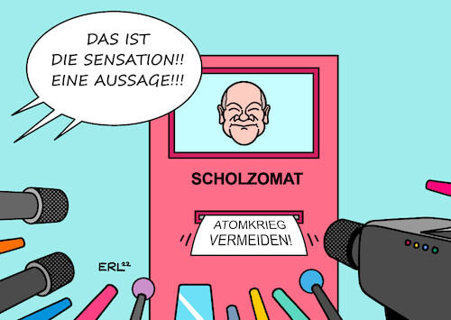 Cartoon: Sensation (medium) by Erl tagged politik,regierung,ampel,koalition,bundeskanzler,olaf,scholz,leise,zurückhaltend,zaudern,zögern,kommunikation,schwierig,scholzomat,interview,aussage,krieg,russland,ukraine,gefahr,atomkrieg,waffen,waffenlieferungen,karikatur,erl,politik,regierung,ampel,koalition,bundeskanzler,olaf,scholz,leise,zurückhaltend,zaudern,zögern,kommunikation,schwierig,scholzomat,interview,aussage,krieg,russland,ukraine,gefahr,atomkrieg,waffen,waffenlieferungen,karikatur,erl