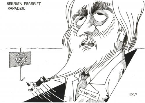 Cartoon: Serbien ergreift Karadzic (medium) by Erl tagged verhaftung,serbien,radovan,karadzic,eu,chance,karadzic,serbien,bosnien,herzegowina,krieg,un,internationaler gerichtshof,den haag,kriegsverbrechertribunal,massenmord,haftbefehl,flucht,gevatter tod,genozid,kosovokrieg,bosnienfonflikt,kommunismus,unabhängigkeit,demokratie,eu