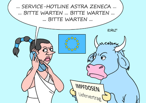 Cartoon: Service-Wüste (medium) by Erl tagged politik,corona,virus,pandemie,covid19,lockdown,hoffnung,rettung,impfung,impfstoff,bestellung,eu,vertrag,verträge,biontech,pfizer,astra,zeneca,lieferung,verzögerung,schwierigkeiten,europa,stier,reklamation,nachfrage,telefon,hotline,warteschleife,service,servicewüste,karikatur,erl,politik,corona,virus,pandemie,covid19,lockdown,hoffnung,rettung,impfung,impfstoff,bestellung,eu,vertrag,verträge,biontech,pfizer,astra,zeneca,lieferung,verzögerung,schwierigkeiten,europa,stier,reklamation,nachfrage,telefon,hotline,warteschleife,service,servicewüste,karikatur,erl