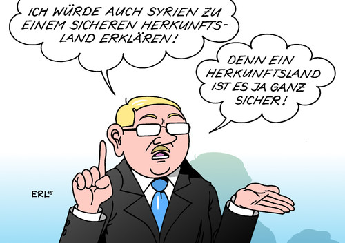 Cartoon: Sicheres Herkunftsland (medium) by Erl tagged flüchtlinge,asyl,diskussion,sicheres,herkunftsland,balkan,ausweitung,zahlen,reduzierung,sicher,syrien,bürgerkrieg,is,asylverfahren,asylantrag,karikatur,erl,flüchtlinge,asyl,diskussion,sicheres,herkunftsland,balkan,ausweitung,zahlen,reduzierung,sicher,syrien,bürgerkrieg,is,asylverfahren,asylantrag