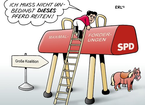 Cartoon: Sigmar Gabriel (medium) by Erl tagged spd,große,koalition,cdu,csu,schwarz,rot,sondierungsgespräche,verhandlungen,maximal,forderung,position,pferd,pauschenpferd,pony,vorsitzender,sigmar,gabriel,spd,große,koalition,cdu,csu,schwarz,rot,sondierungsgespräche,verhandlungen,maximal,forderung,position,pferd,pauschenpferd,pony,vorsitzender,sigmar,gabriel