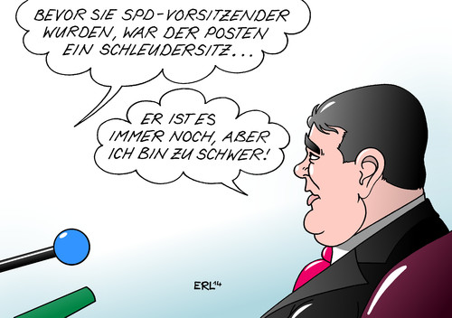 Cartoon: Sigmar Gabriel (medium) by Erl tagged sigmar,gabriel,spd,vorsitzender,vorsitz,fünf,jahre,partei,gewicht,schwer,schleudersitz,karikatur,erl,sigmar,gabriel,spd,vorsitzender,vorsitz,fünf,jahre,partei,gewicht,schwer,schleudersitz