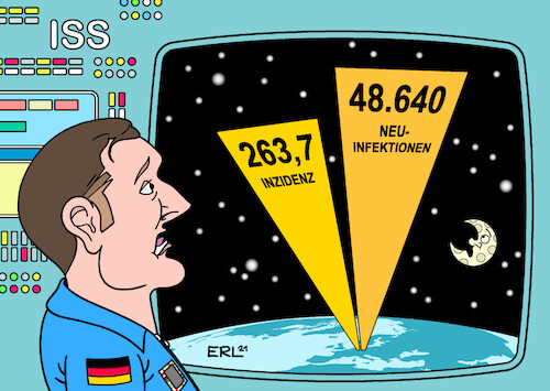 Cartoon: Sogar vom All aus zu sehen (medium) by Erl tagged politik,corona,virus,pandemie,covid19,vierte,welle,inzidenz,neuinfektionen,fallzahlen,extrem,hoch,deutschland,erde,all,weltall,raumstation,iss,astronaut,maurer,karikatur,erl,politik,corona,virus,pandemie,covid19,vierte,welle,inzidenz,neuinfektionen,fallzahlen,extrem,hoch,deutschland,erde,all,weltall,raumstation,iss,astronaut,maurer,karikatur,erl