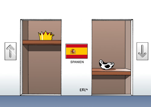 Cartoon: Spanien (medium) by Erl tagged spanien,fußball,wm,ausscheiden,abdanken,antritt,könig,felipe,vi,monarchie,ansehen,schaden,aufzug,paternoster,spanien,fußball,wm,ausscheiden,abdanken,antritt,könig,felipe,vi,monarchie,ansehen,schaden,aufzug,paternoster