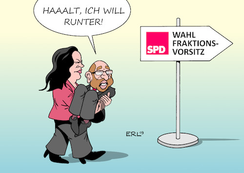 Cartoon: SPD-Fraktionsvorsitz (medium) by Erl tagged politik,spd,umfragetief,wahlniederlagen,europa,bremen,kritik,andrea,nahles,vorsitz,fraktionsvorsitz,wahl,vorgezogen,martin,schulz,kneifen,karikatur,erl,politik,spd,umfragetief,wahlniederlagen,europa,bremen,kritik,andrea,nahles,vorsitz,fraktionsvorsitz,wahl,vorgezogen,martin,schulz,kneifen,karikatur,erl