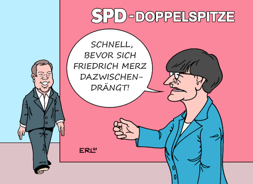 Cartoon: SPD-Vorsitz (medium) by Erl tagged politik,partei,spd,vorsitz,doppelspitze,saskia,esken,vorschlag,lars,klingbeil,suche,cdu,dritter,anlauf,friedrich,merz,kandidat,ewige,hoffnung,karikatur,erl,politik,partei,spd,vorsitz,doppelspitze,saskia,esken,vorschlag,lars,klingbeil,suche,cdu,dritter,anlauf,friedrich,merz,kandidat,ewige,hoffnung,karikatur,erl