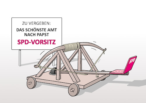 Cartoon: SPD-Vorsitz I (medium) by Erl tagged politik,partei,spd,umfragetief,wahlniederlagen,rücktritt,andrea,nahles,parteivorsitz,fraktionsvorsitz,schleudersitz,sozialdemokraten,umgang,führungspersonal,vorsitz,suche,spannung,katapult,karikatur,erl,politik,partei,spd,umfragetief,wahlniederlagen,rücktritt,andrea,nahles,parteivorsitz,fraktionsvorsitz,schleudersitz,sozialdemokraten,umgang,führungspersonal,vorsitz,suche,spannung,katapult,karikatur,erl