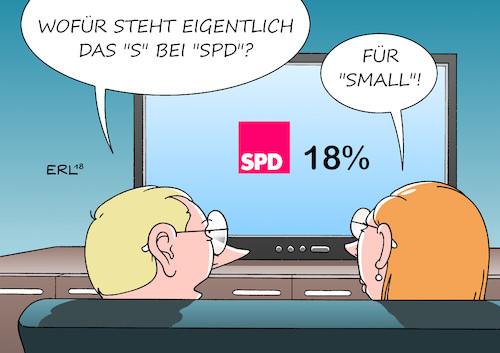 Cartoon: SPD (medium) by Erl tagged bundestagswahl,regierung,regierungsbildung,sondierung,koalition,verhandlung,koalitionsverhandlungen,grosse,groko,cdu,csu,spd,umfrage,umfragetief,rekord,achtzehn,prozent,sonntagsfrage,partei,vorsitzender,martin,schulz,beliebtheit,sinkflug,zickzackkurs,fernsehen,mann,frau,politik,karikatur,erl,bundestagswahl,regierung,regierungsbildung,sondierung,koalition,verhandlung,koalitionsverhandlungen,grosse,groko,cdu,csu,spd,umfrage,umfragetief,rekord,achtzehn,prozent,sonntagsfrage,partei,vorsitzender,martin,schulz,beliebtheit,sinkflug,zickzackkurs,fernsehen,mann,frau,politik,karikatur,erl