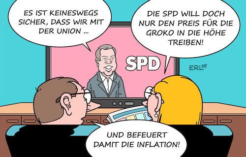 Cartoon: SPD Groko (medium) by Erl tagged politik,bundestagswahl,2025,sieger,cdu,csu,union,koalition,spd,preis,verhandlungen,inflation,karikatur,erl,politik,bundestagswahl,2025,sieger,cdu,csu,union,koalition,spd,preis,verhandlungen,inflation,karikatur,erl