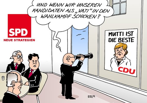 Cartoon: SPD Strategie (medium) by Erl tagged spd,strategie,wahlkampf,frank,walter,steinmeier,sigmar,gabriel,peer,steinbrück,cdu,bundeskanzlerin,angela,merkel,mutti,vati,spd,strategie,wahlkampf,steinmeier,gabriel,steinbrück,bundeskanzlerin,merkel