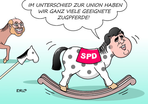 Cartoon: SPD Zugpferd (medium) by Erl tagged spd,bundestagswahl,2017,kanzlerkandidat,zugpferd,wahlkampf,sigmar,gabriel,martin,schulz,pferd,schaukelpferd,steckenpferd,cdu,csu,union,kanzlerkandidatin,angela,merkel,alternativlos,karikatur,erl,spd,bundestagswahl,2017,kanzlerkandidat,zugpferd,wahlkampf,sigmar,gabriel,martin,schulz,pferd,schaukelpferd,steckenpferd,cdu,csu,union,kanzlerkandidatin,angela,merkel,alternativlos,karikatur,erl