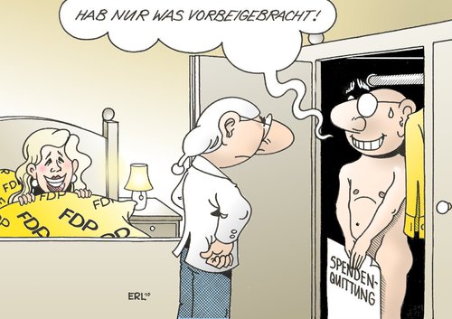 Cartoon: Spende (medium) by Erl tagged fdp,spende,gegenleistung,bett,schrank,spendenquittung,fdp,spende,gegenleistung,bett,schrank,spendenquittung,spenden,quittung,geld,partei